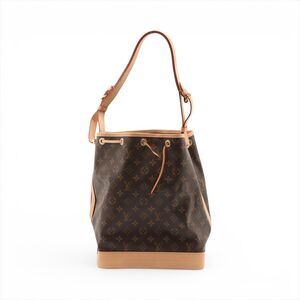 Louis Vuitton Noe Monogram Canvas Leather Drawstring Bucket Bag Brown Tan